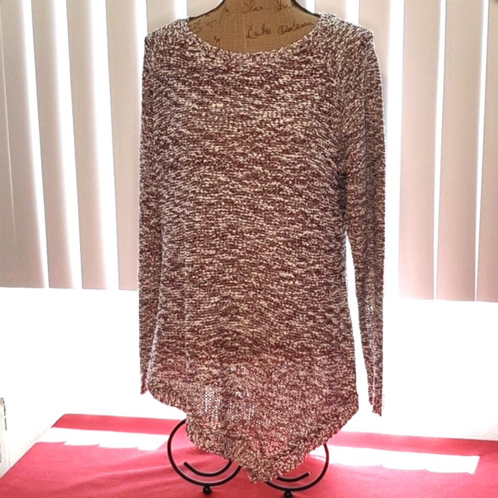 Soft Surroundings Long Sleeve Burgundy And White Knit Sequins Med